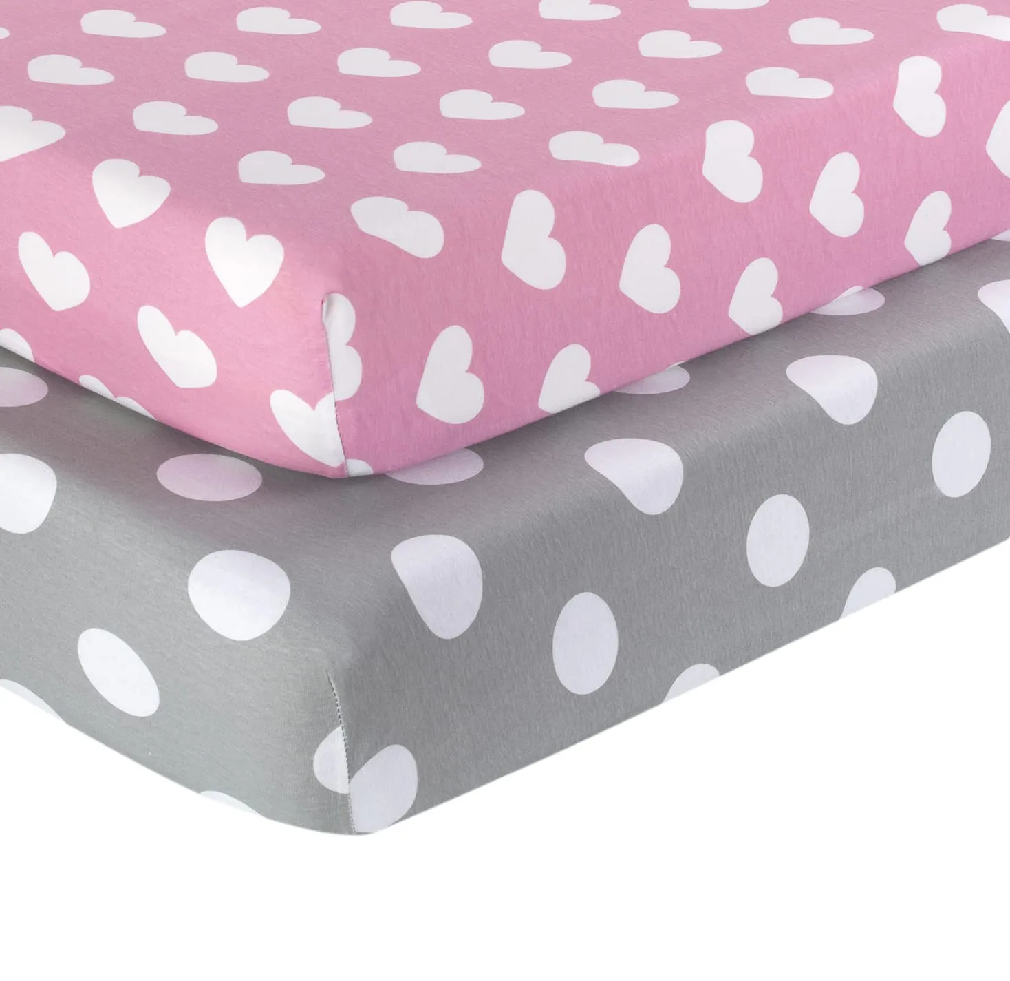 2 Pack Fitted Crib Sheet - Hearts/Polka Dots