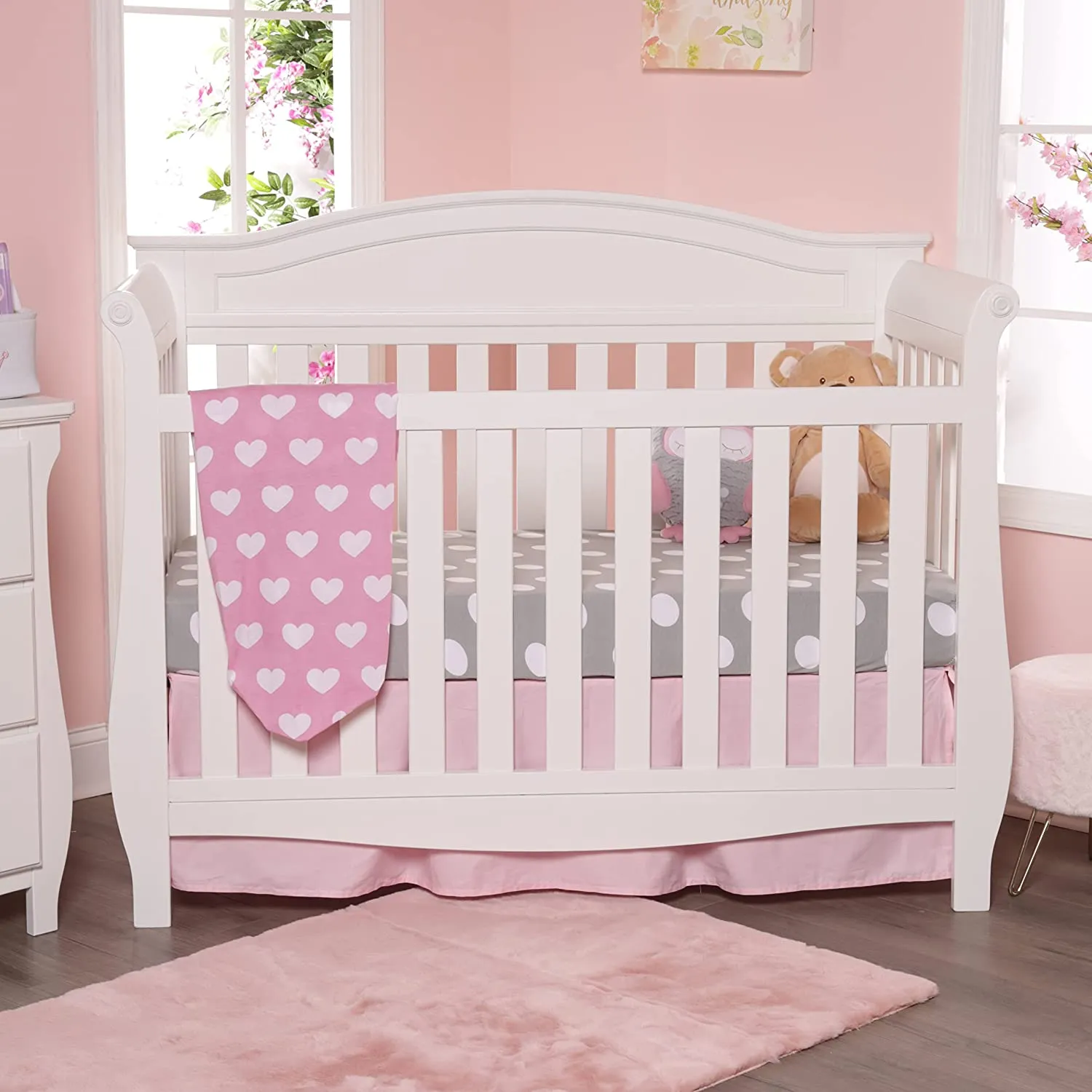 2 Pack Fitted Crib Sheet - Hearts/Polka Dots