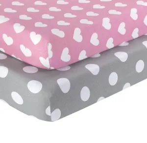 2 Pack Fitted Crib Sheet - Hearts/Polka Dots
