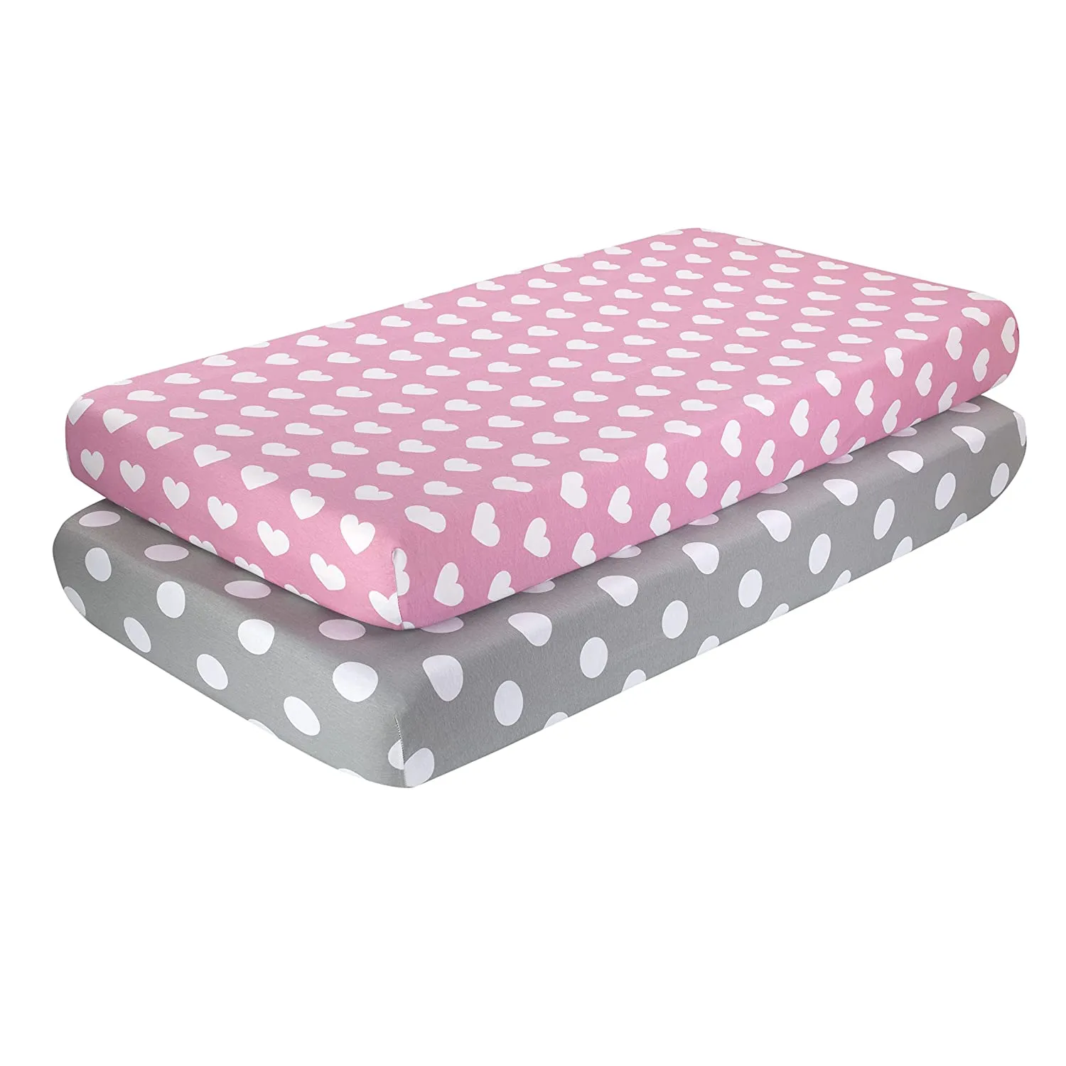 2 Pack Fitted Crib Sheet - Hearts/Polka Dots