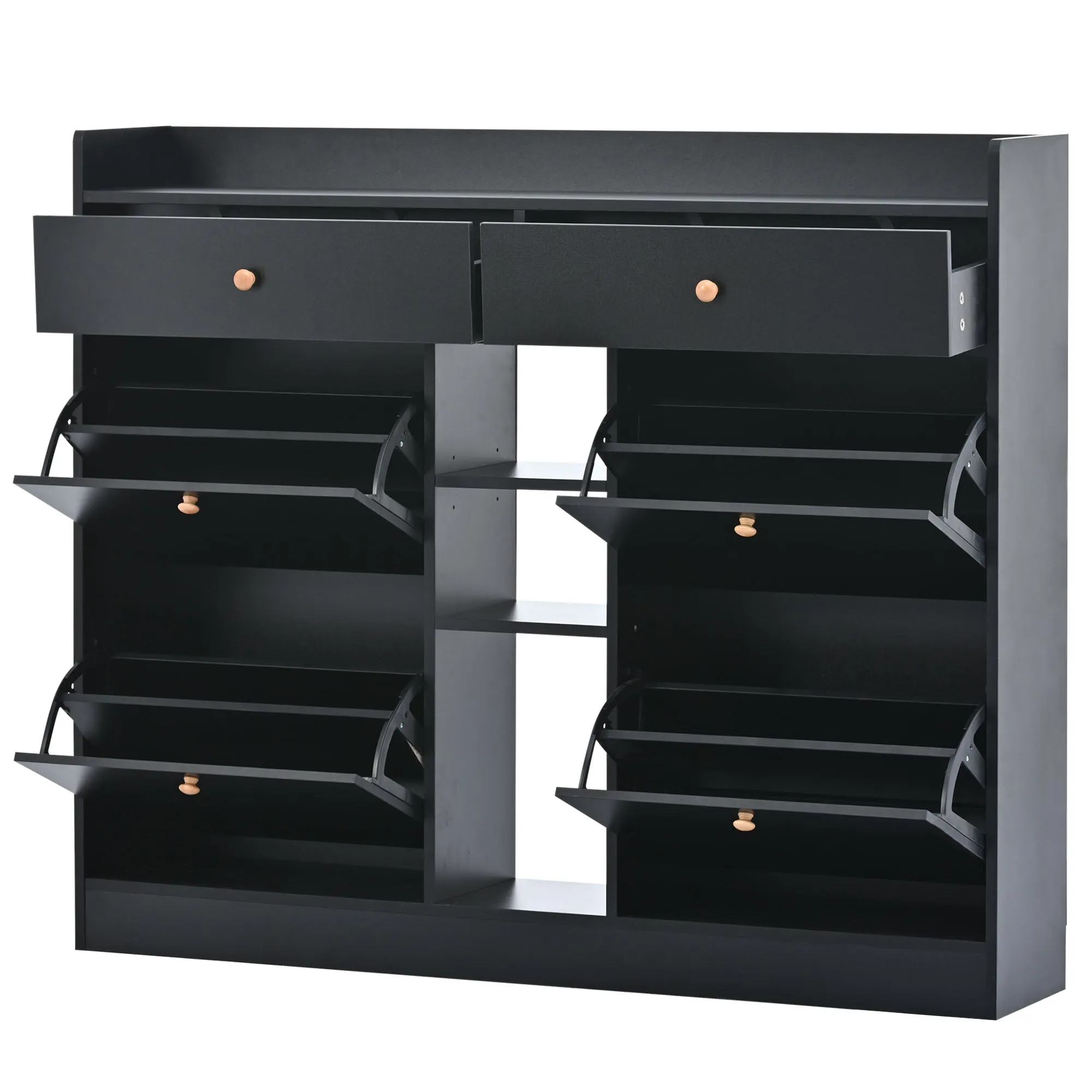 4-Drawer Shoe Cabinet with 2-Tier Storage - Holds 19 Pairs - Modern Entryway Organizer