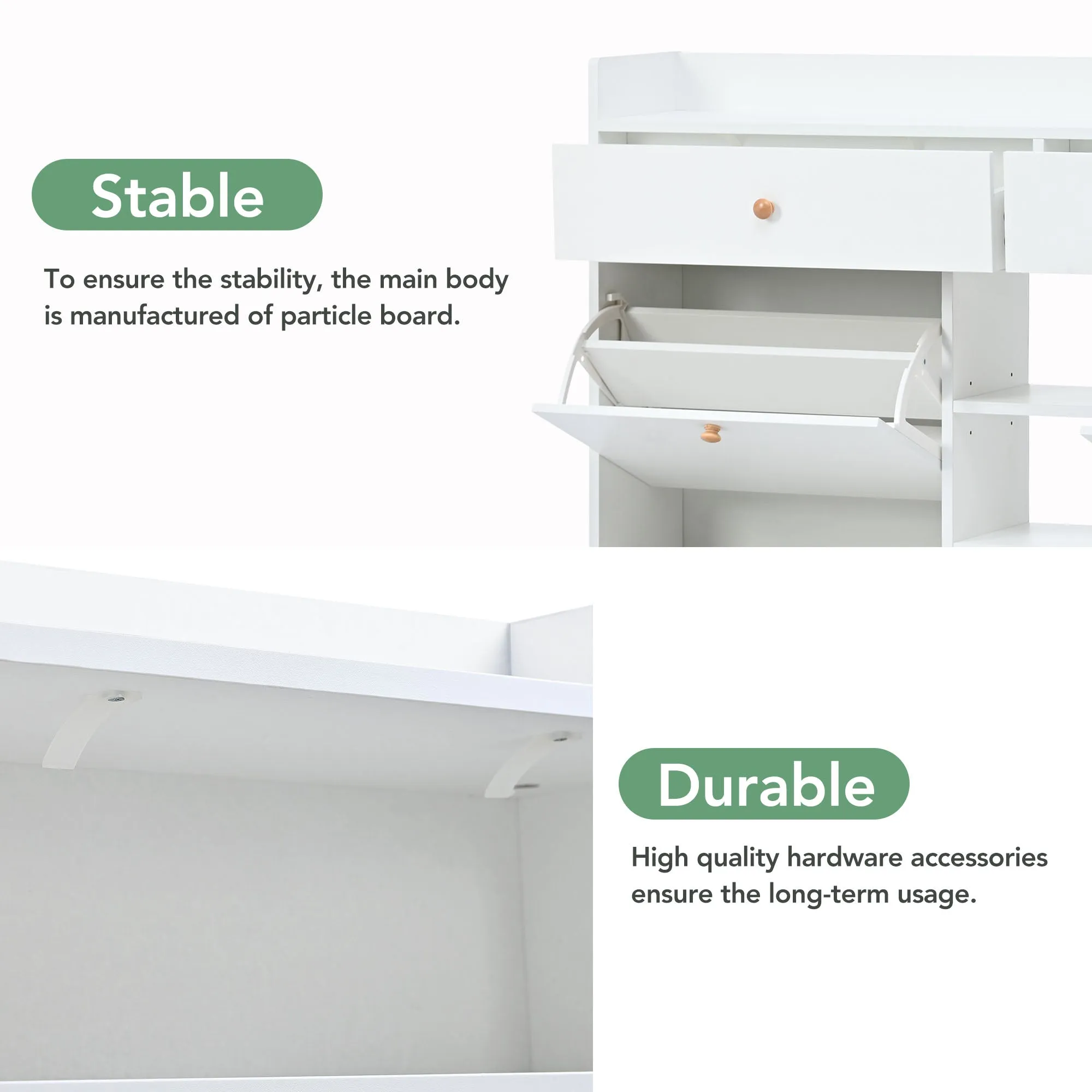 4-Drawer Shoe Cabinet with 2-Tier Storage - Holds 19 Pairs - Modern Entryway Organizer