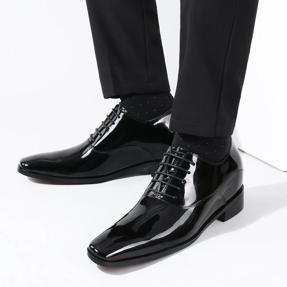 7 CM / 2.76 Inches CMR CHAMARIPA  Glossy Elevator Tuxedo Shoes Patent Leather High Increase Shoes