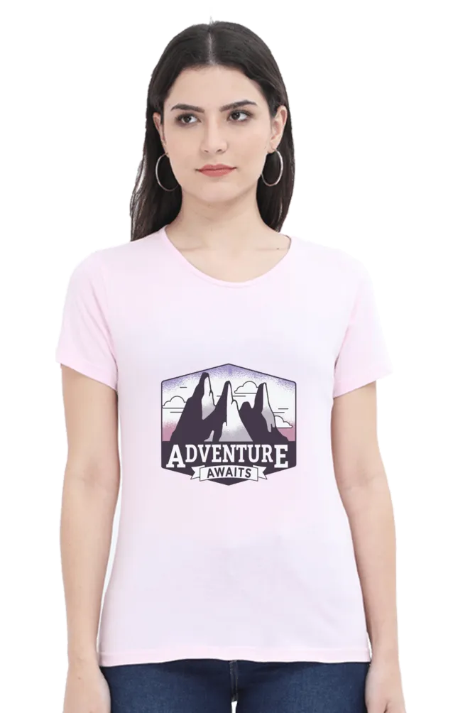 Adventure Awaits Printed Scoop Neck T-shirt for women