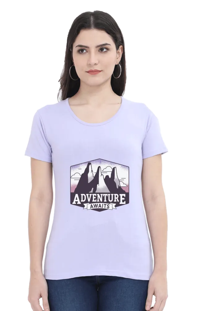 Adventure Awaits Printed Scoop Neck T-shirt for women