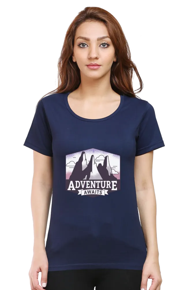 Adventure Awaits Printed Scoop Neck T-shirt for women