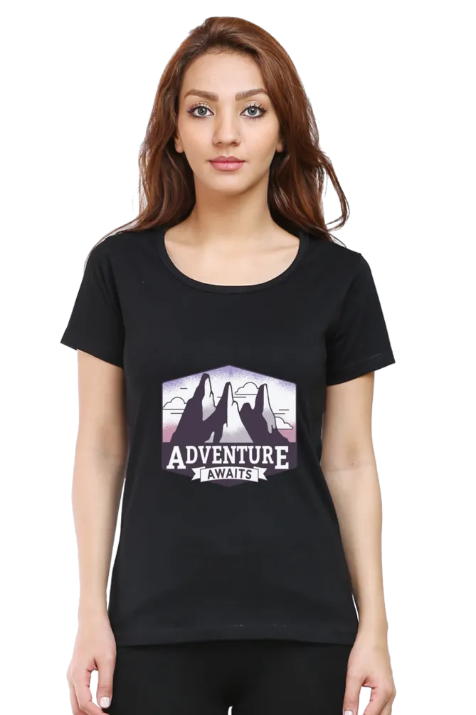 Adventure Awaits Printed Scoop Neck T-shirt for women