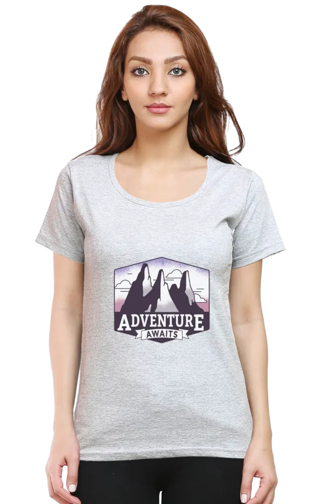 Adventure Awaits Printed Scoop Neck T-shirt for women