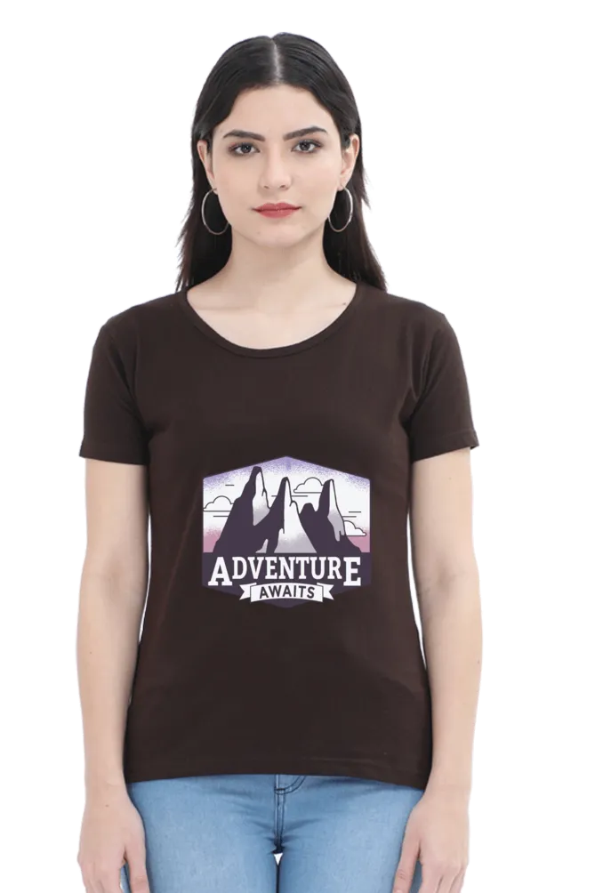 Adventure Awaits Printed Scoop Neck T-shirt for women