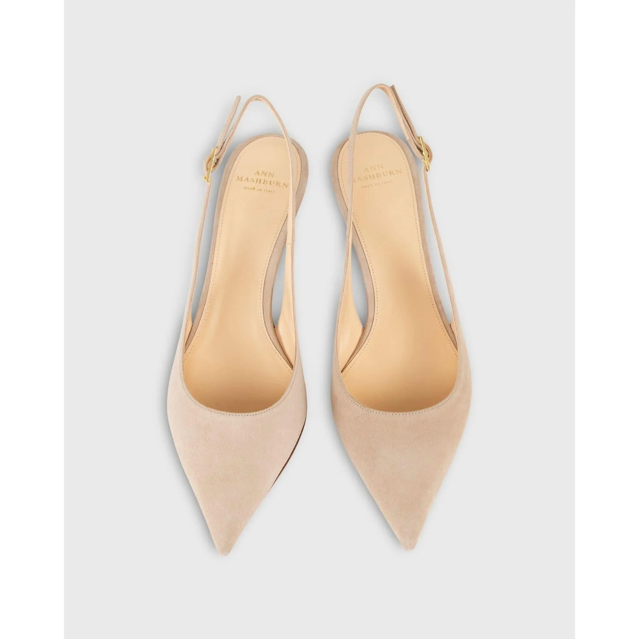 Ann Mashburn Kitten Heel Slingback Pebble Suede