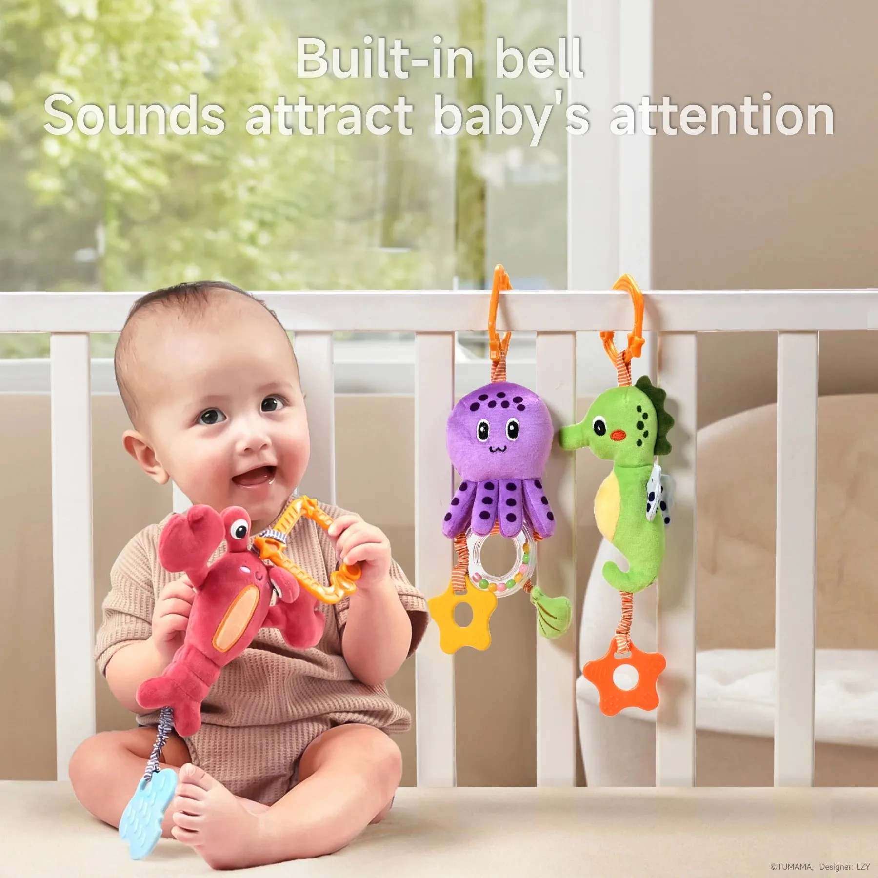 Baby toy, hanging plush toy for crib stroller car seat, baby soft rattle teether seahorse octopus lobster toy set for newborn infant 0 Month 