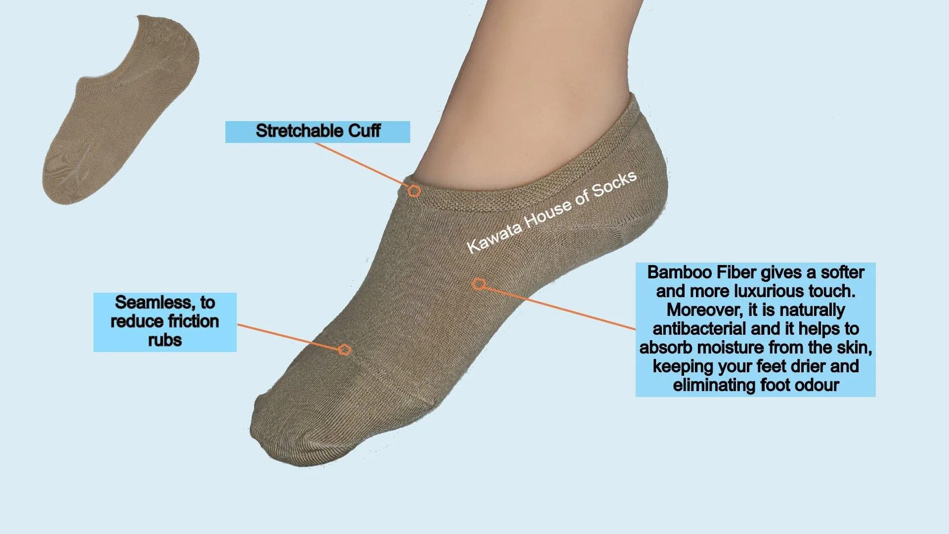 Bamboo Loafer Socks/No-Show Socks with Non-Slip Inner Heel