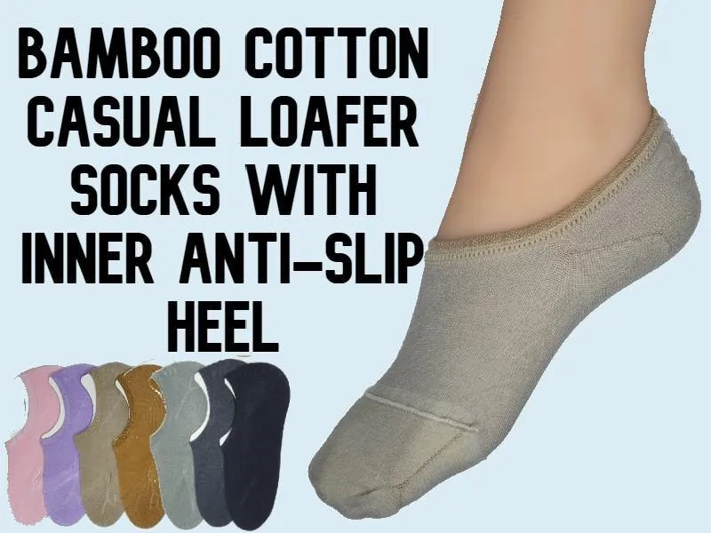 Bamboo Loafer Socks/No-Show Socks with Non-Slip Inner Heel