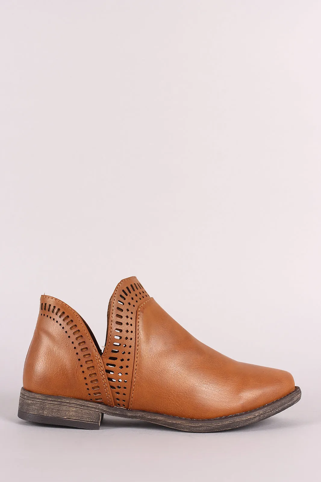 Bamboo Split Perforated Edge Slip-On Bootie