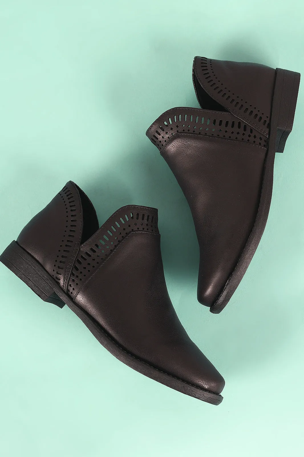 Bamboo Split Perforated Edge Slip-On Bootie