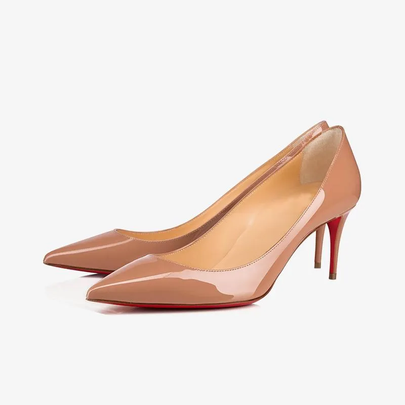 Beige Patent Leather Pointed Pumps 60mm