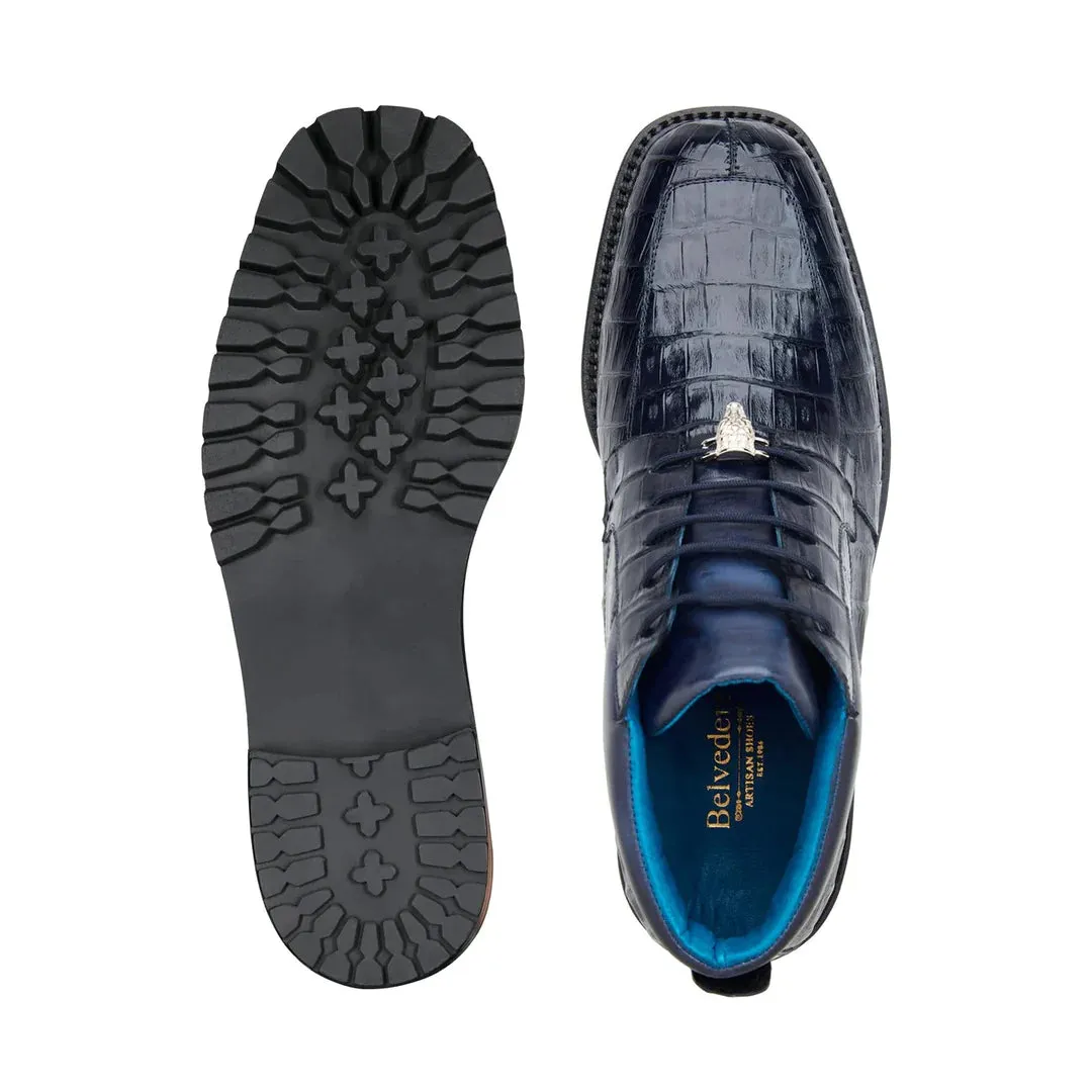 Belvedere Gallardo Men's Boots Navy Exotic Caiman Crocodile Derby Split toe Boots