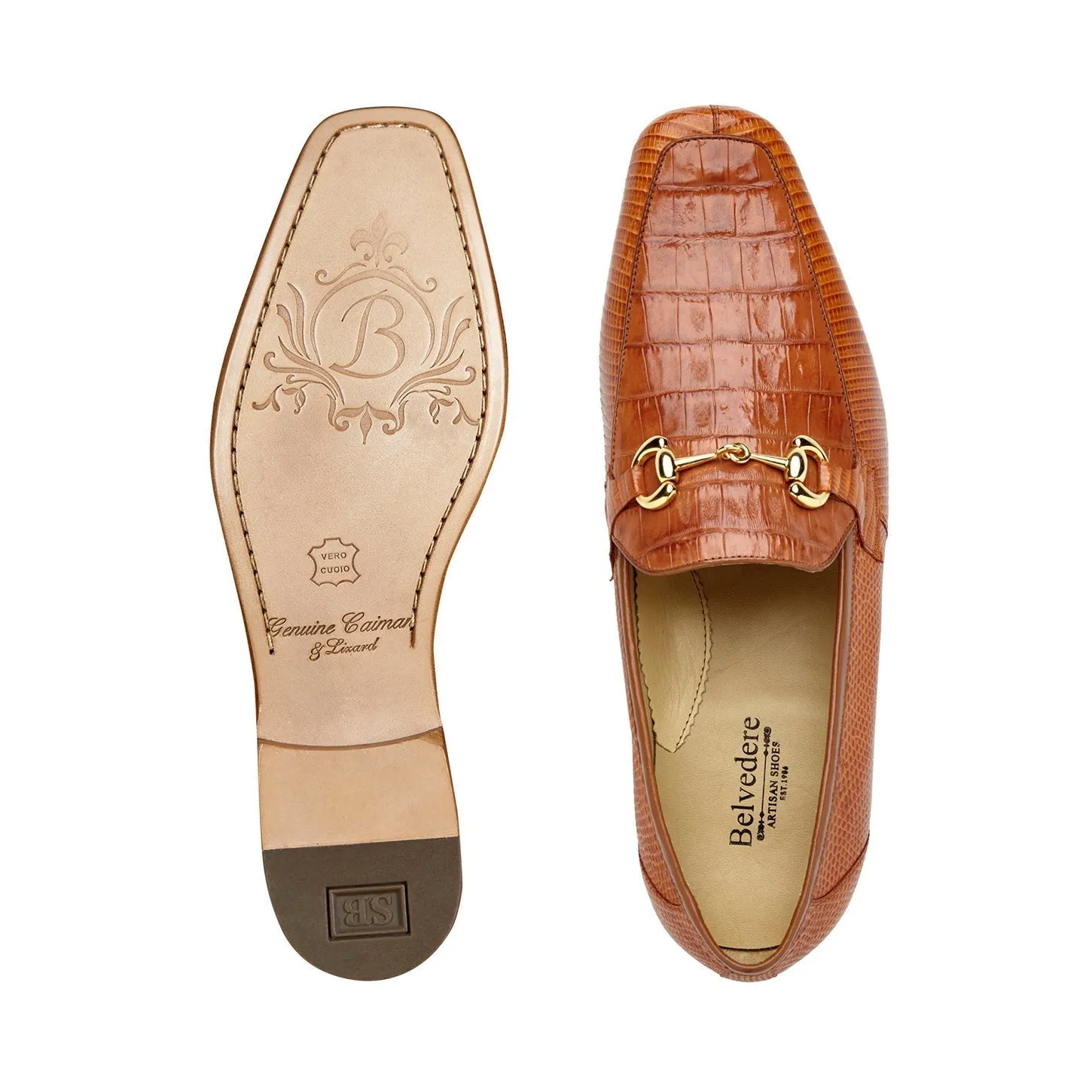 Belvedere Udine 1030 Men's Shoes Exotic Caiman Crocodile / Lizard Horse-bit Loafer (BV3182)