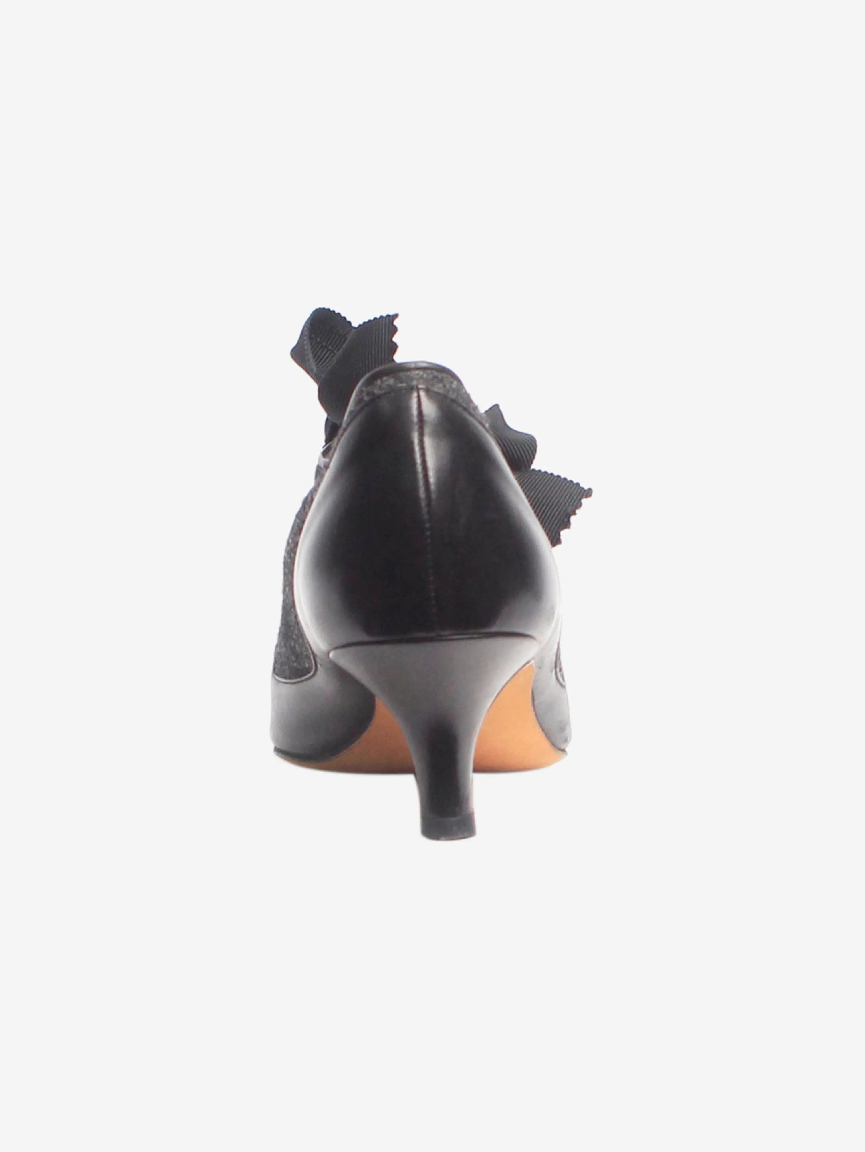 Black and grey tweed and leather bow kitten heels - size EU 37.5