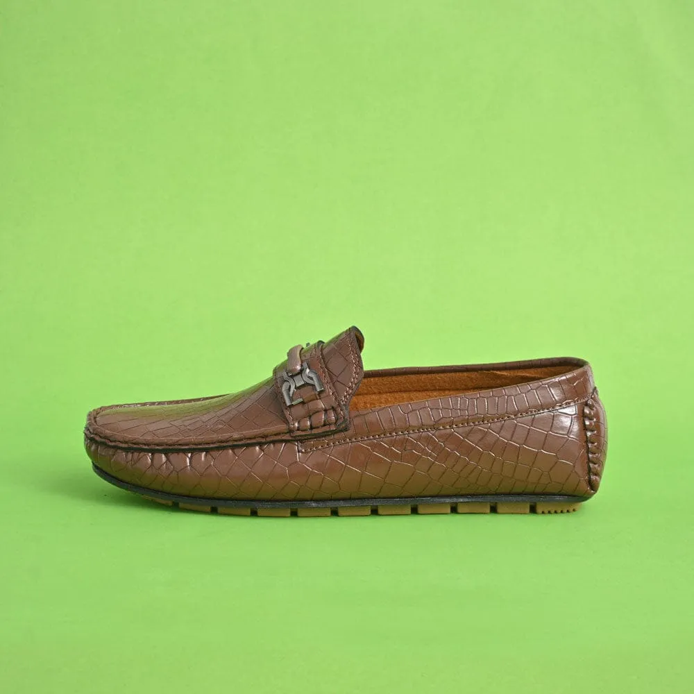 Black Camel Men's Crocodile Style Loafer Shoes with Buckle
