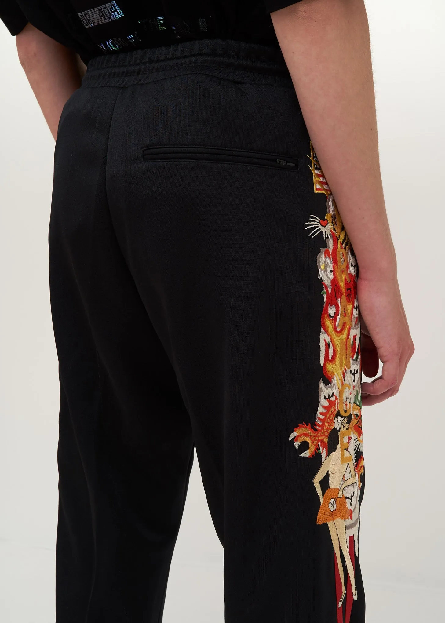 Black Chaos Embroidery Track Pants