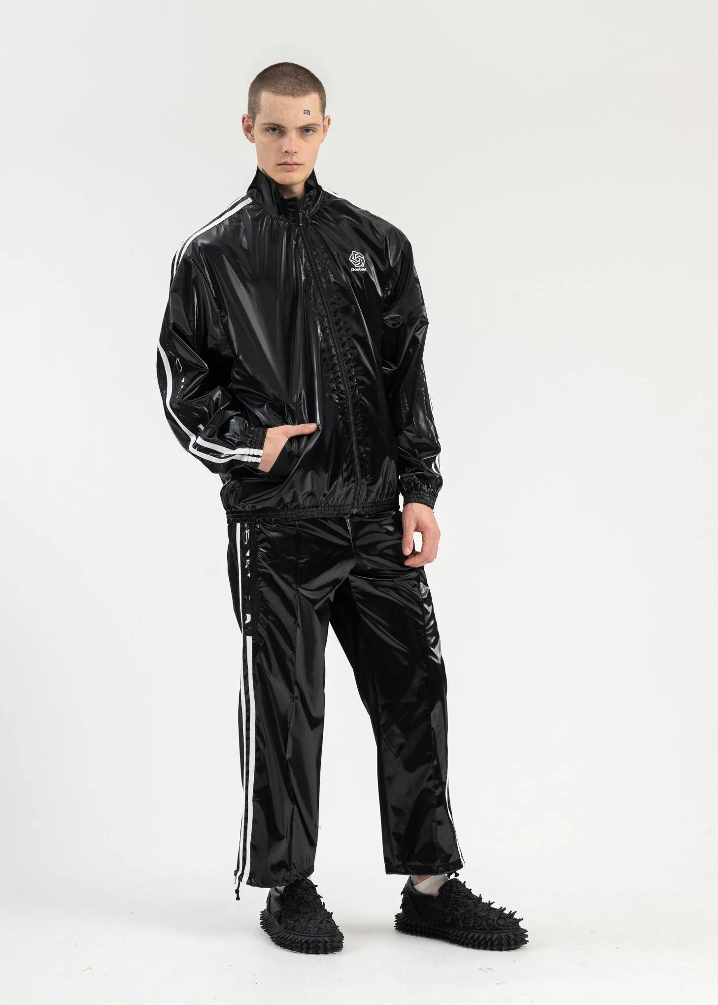 BLACK LAMINATE TRACK JACKET