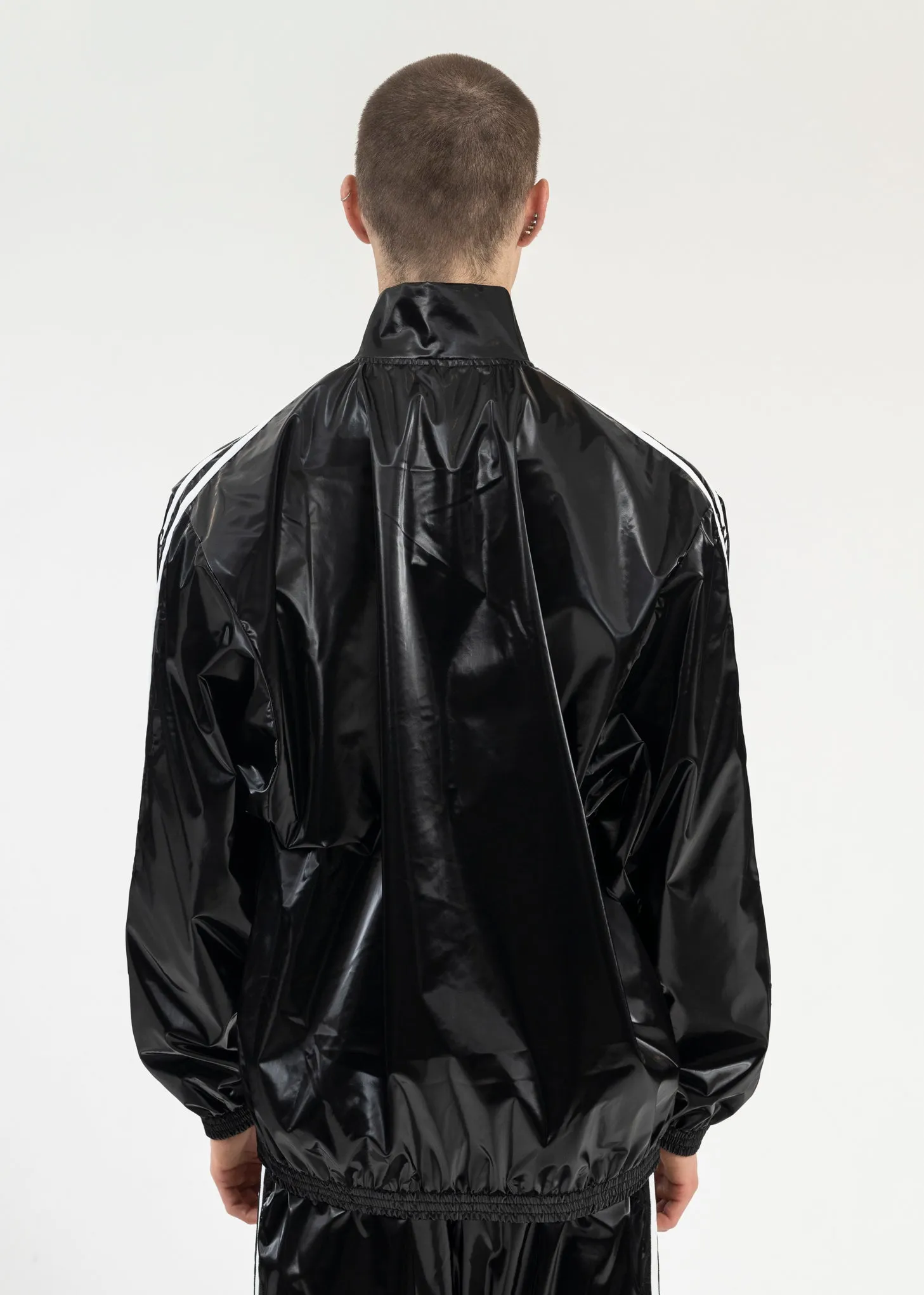 BLACK LAMINATE TRACK JACKET