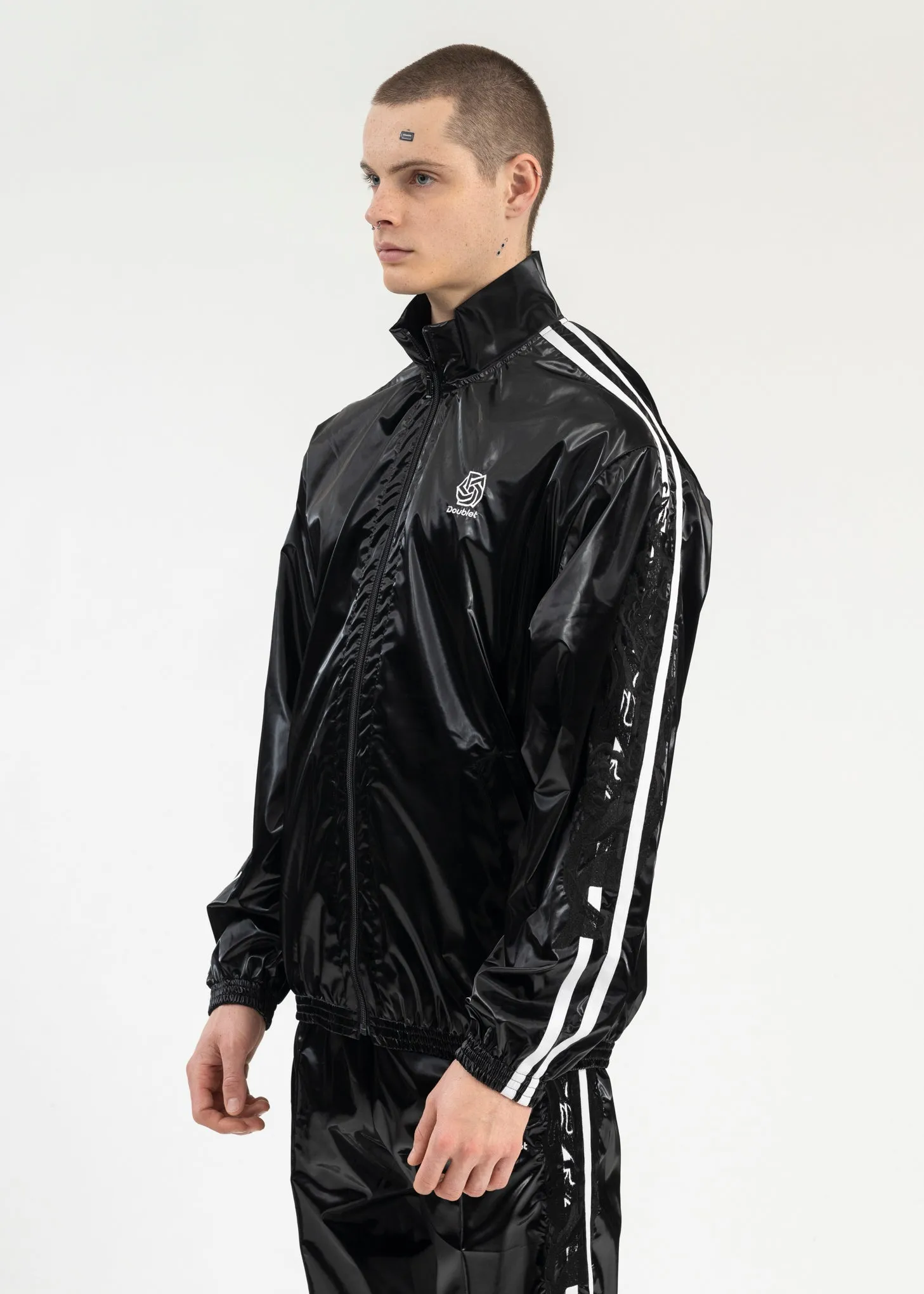 BLACK LAMINATE TRACK JACKET
