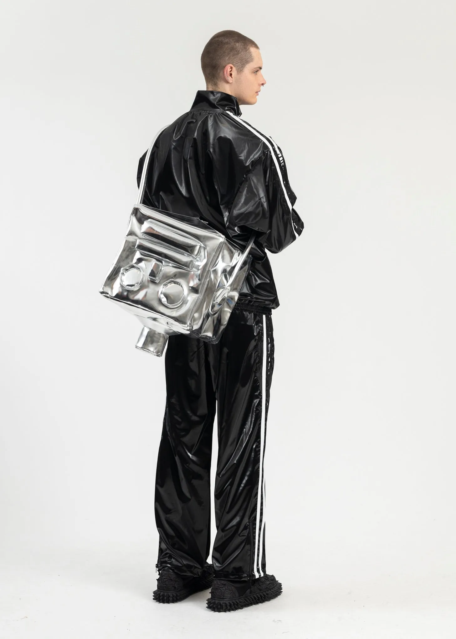 BLACK LAMINATE TRACK JACKET