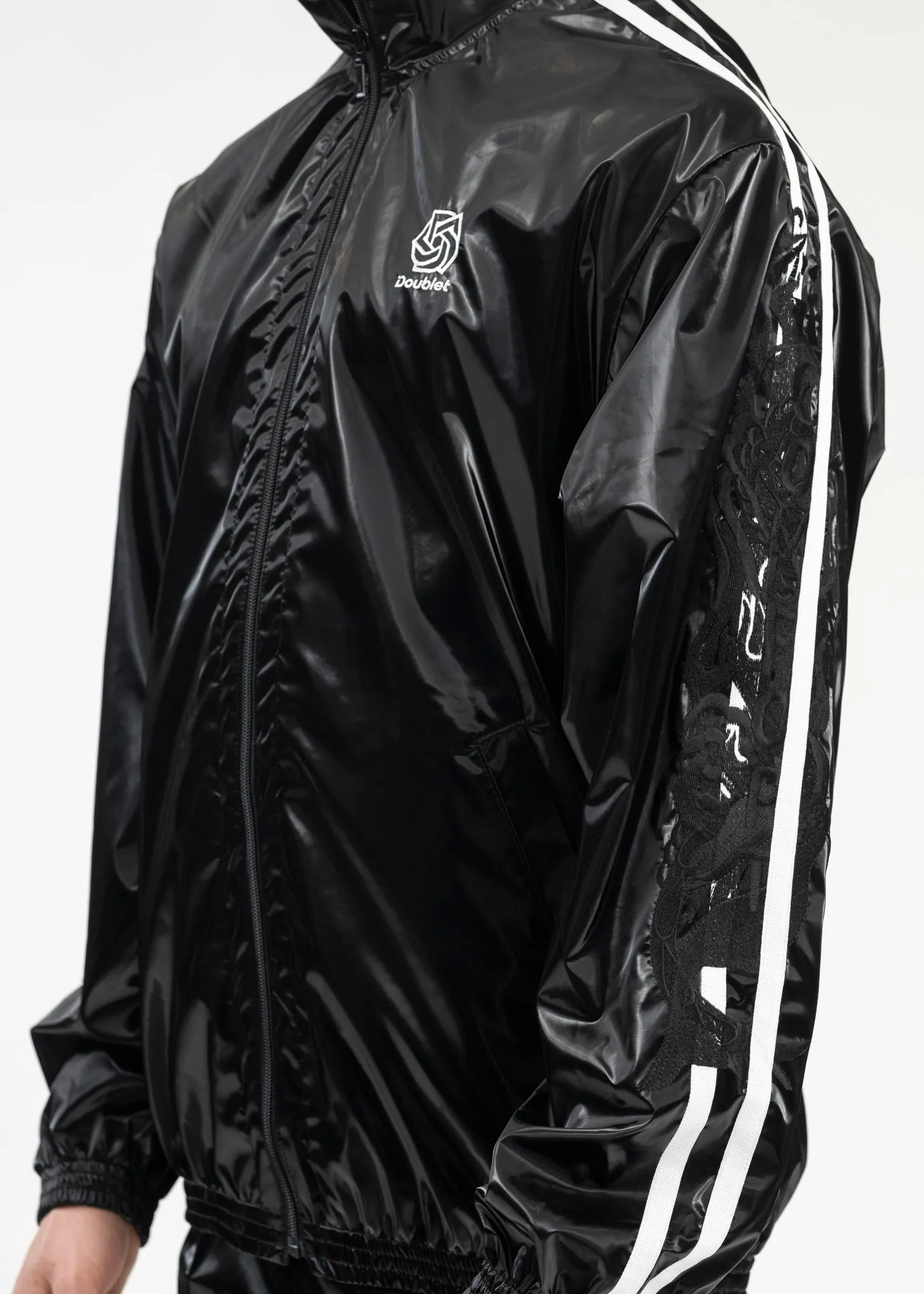 BLACK LAMINATE TRACK JACKET