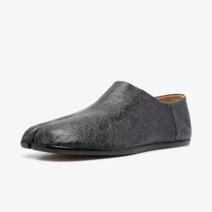 Black Split-Toe Leather Slippers