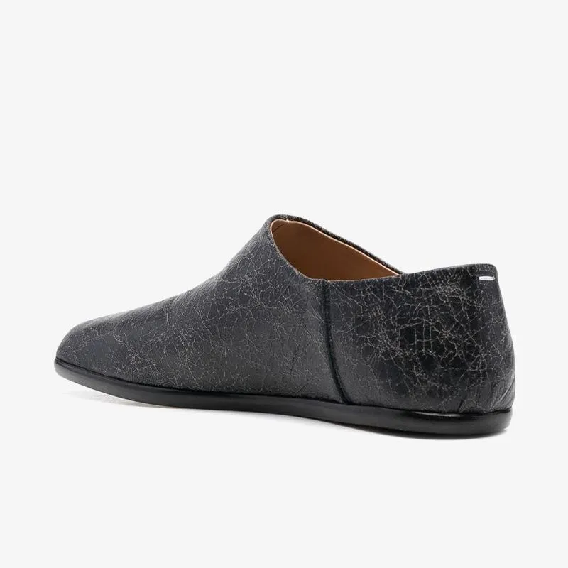 Black Split-Toe Leather Slippers
