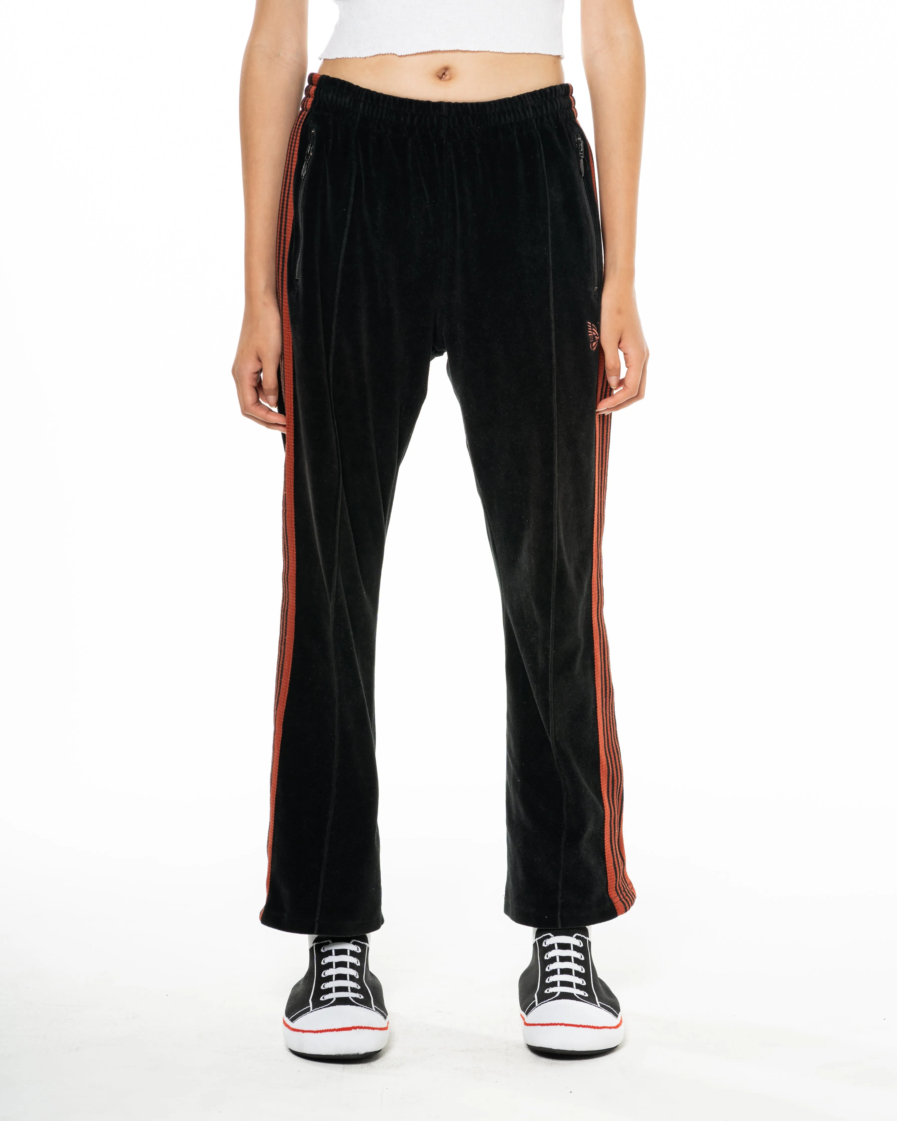 Black/Red Velour Striped Trackpants