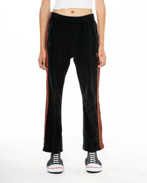 Black/Red Velour Striped Trackpants