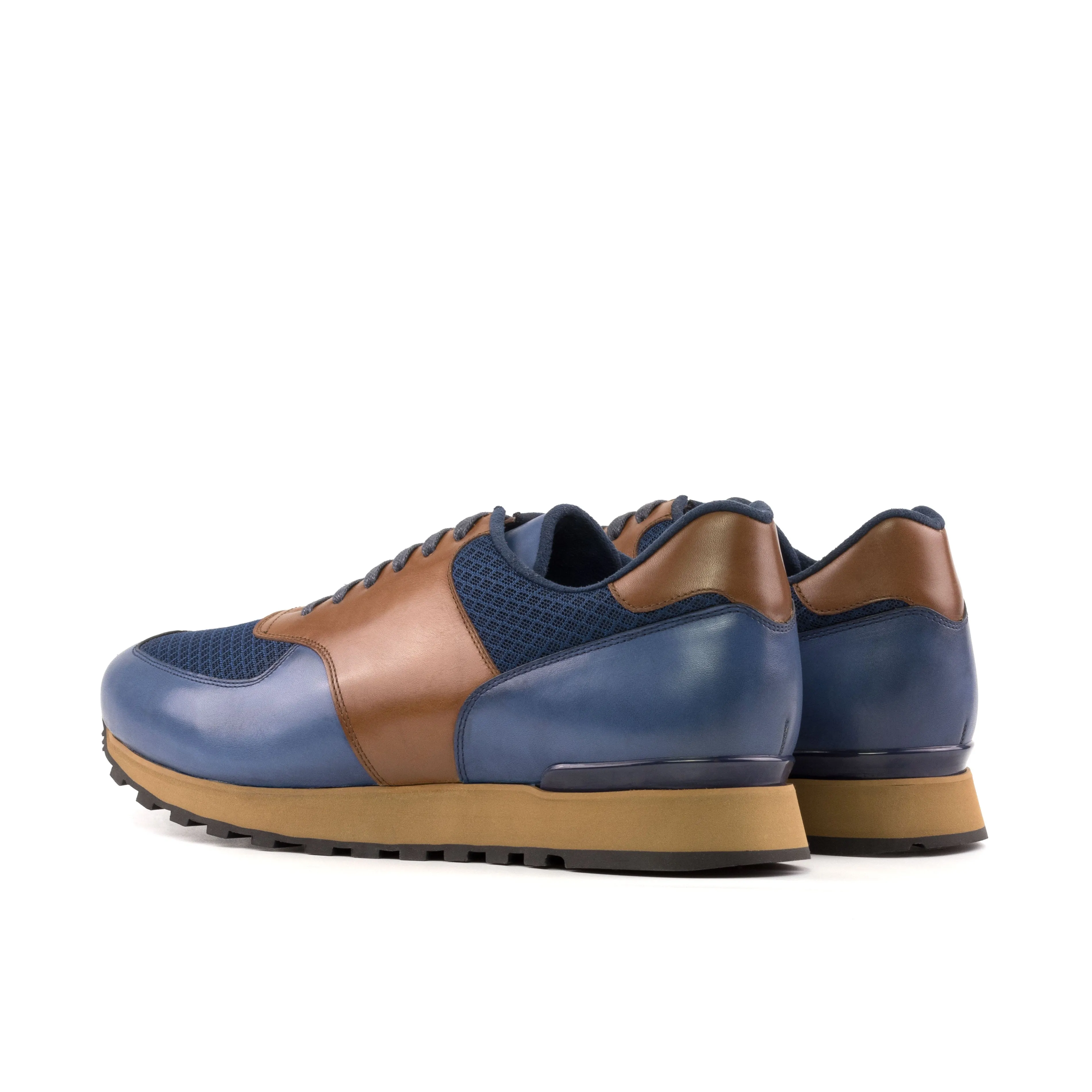 Blue and Tan Leather Sneakers, Men's Sneakers, Women's Sneakers