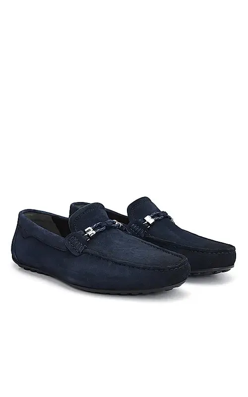Blue Suede Leather Moccasins