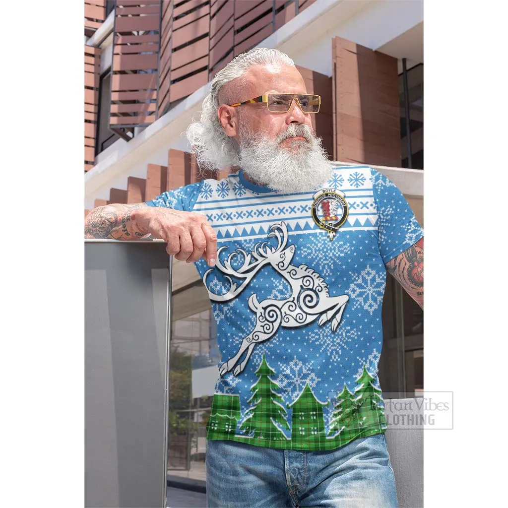 Boyle Clan Christmas Cotton T-shirt Celtic Reindeer Style