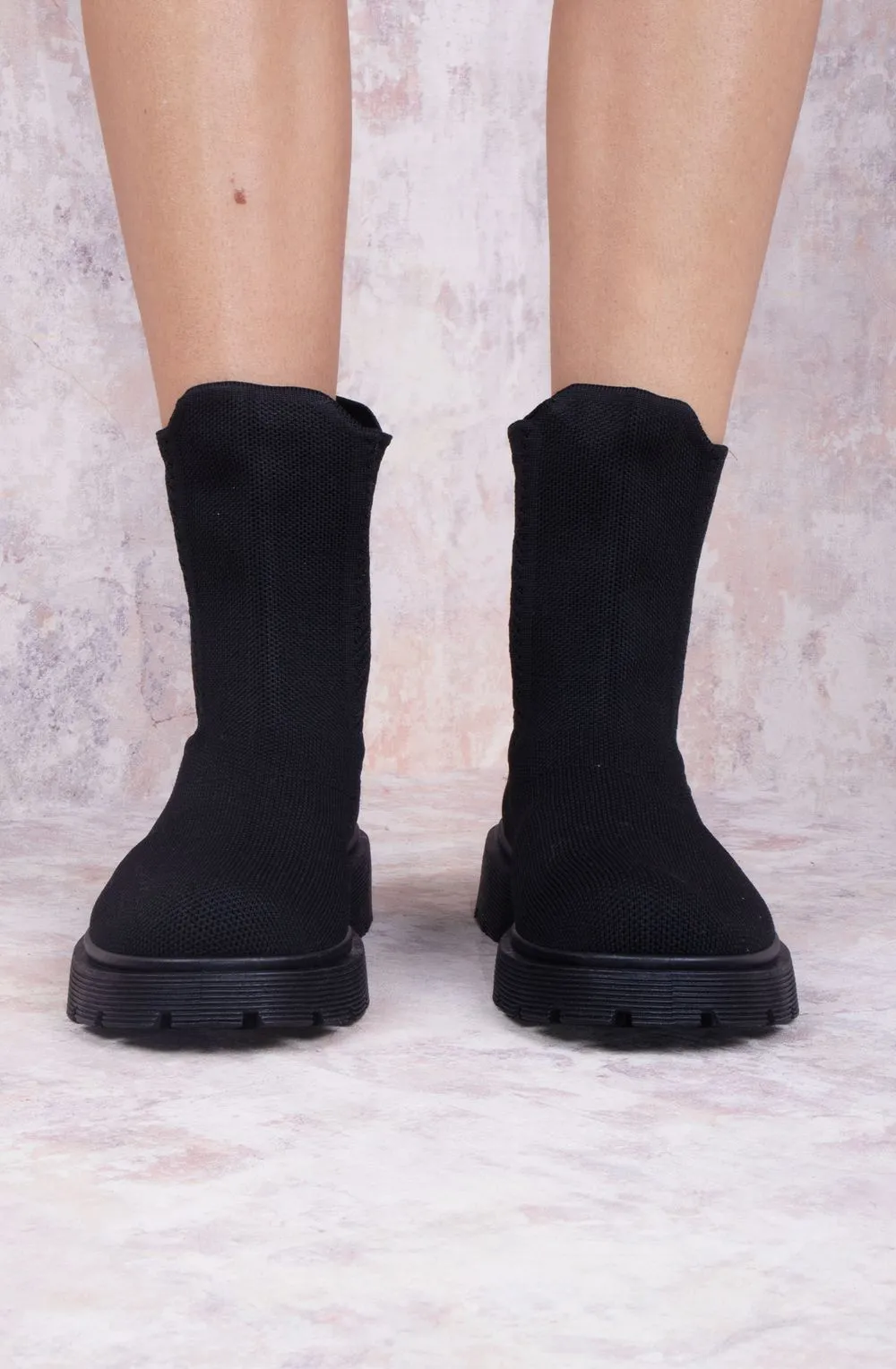 Brookie Pull Over Black Stretch Fabric Sock Boot