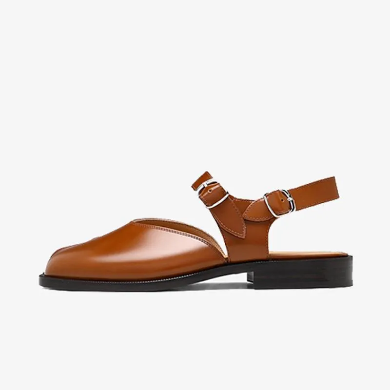 Brushed Calf Leather Split-Toe Sandals