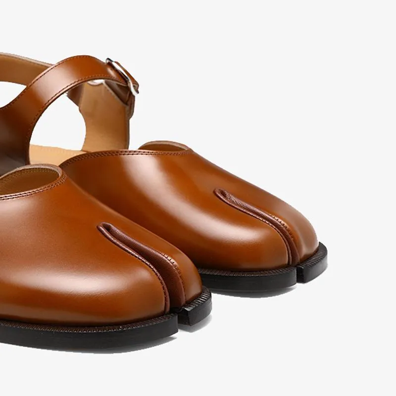 Brushed Calf Leather Split-Toe Sandals