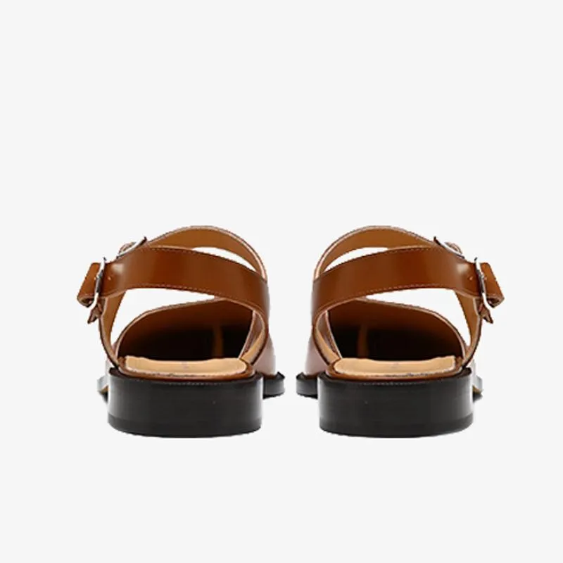 Brushed Calf Leather Split-Toe Sandals