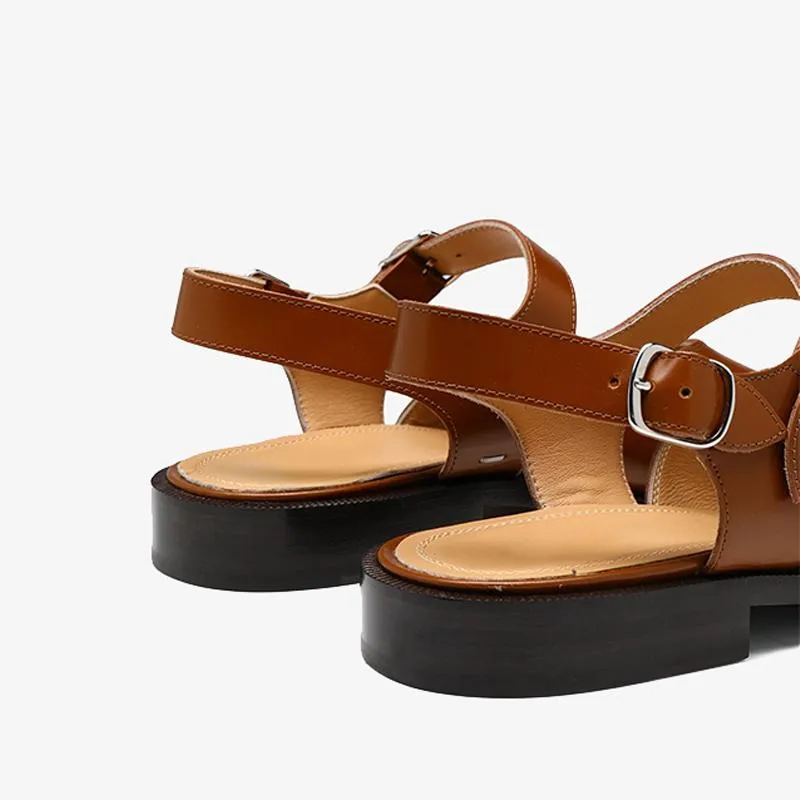 Brushed Calf Leather Split-Toe Sandals