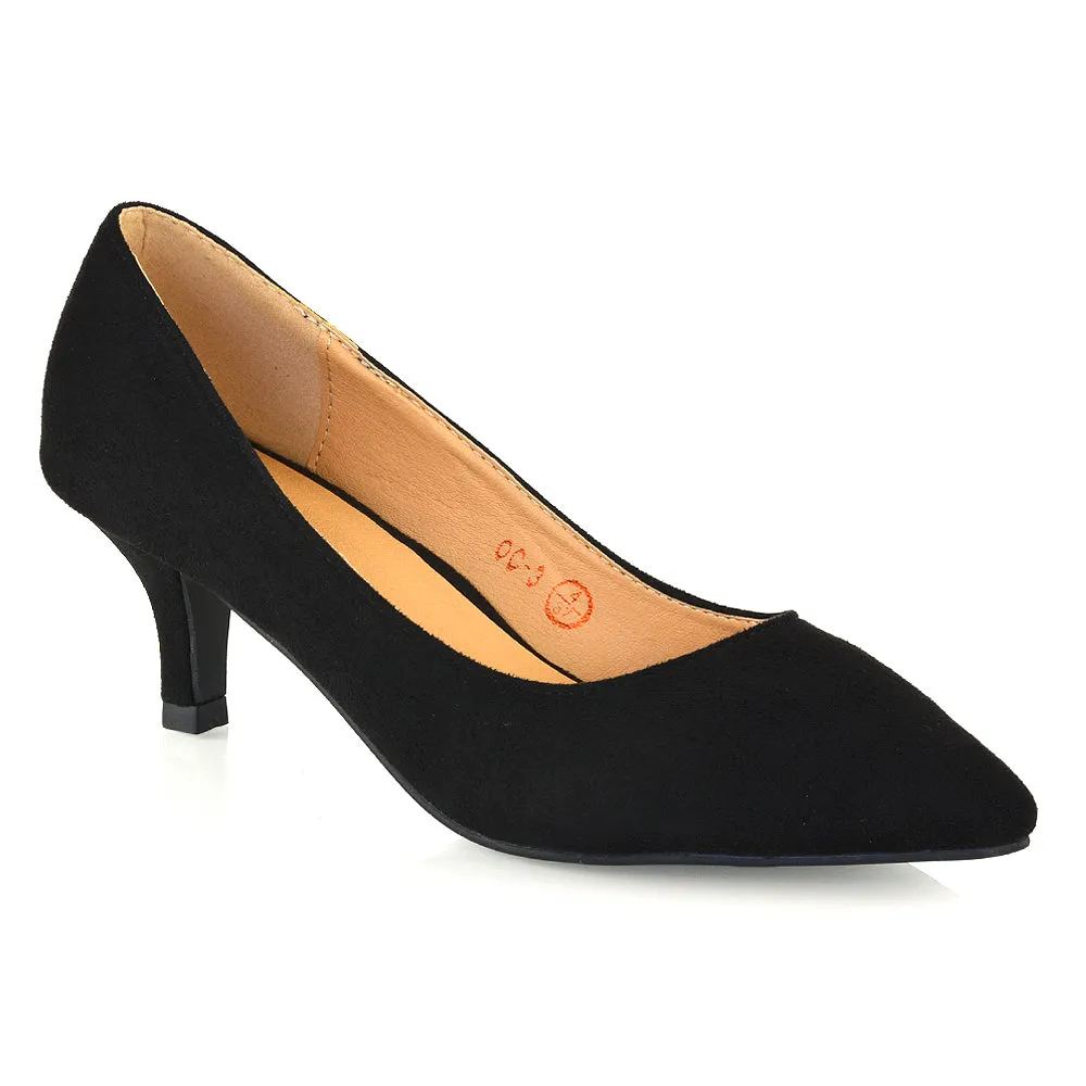 Cali Pointed Toe Slip on Low Stiletto Kitten High Heel Court Shoes in Leopard