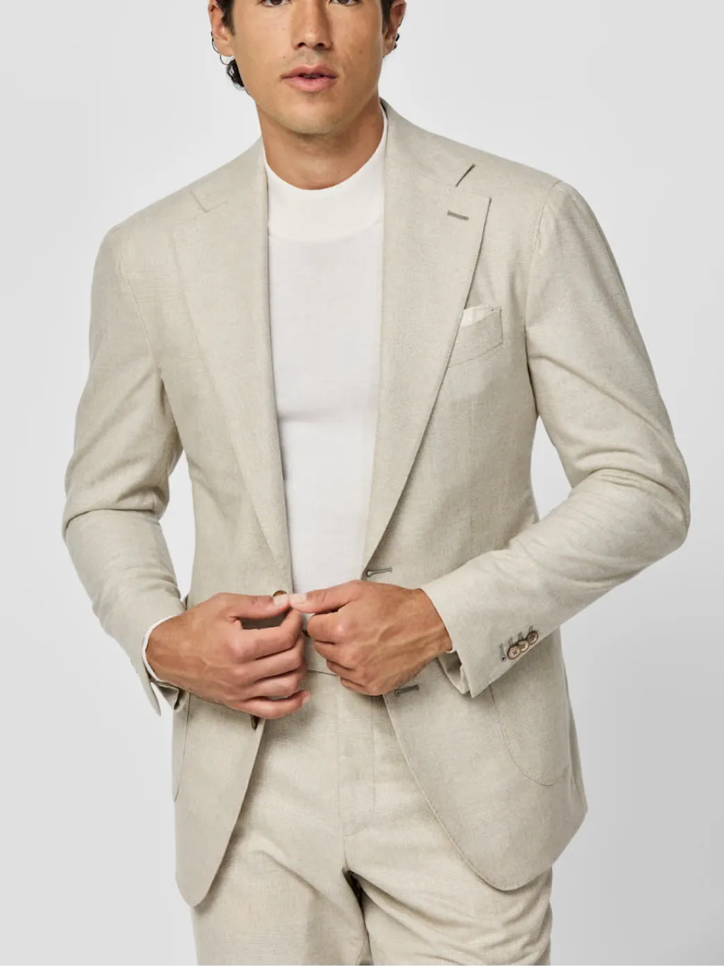 Carlo Barbera Beige Merino Wool & Cashmere Glencheck