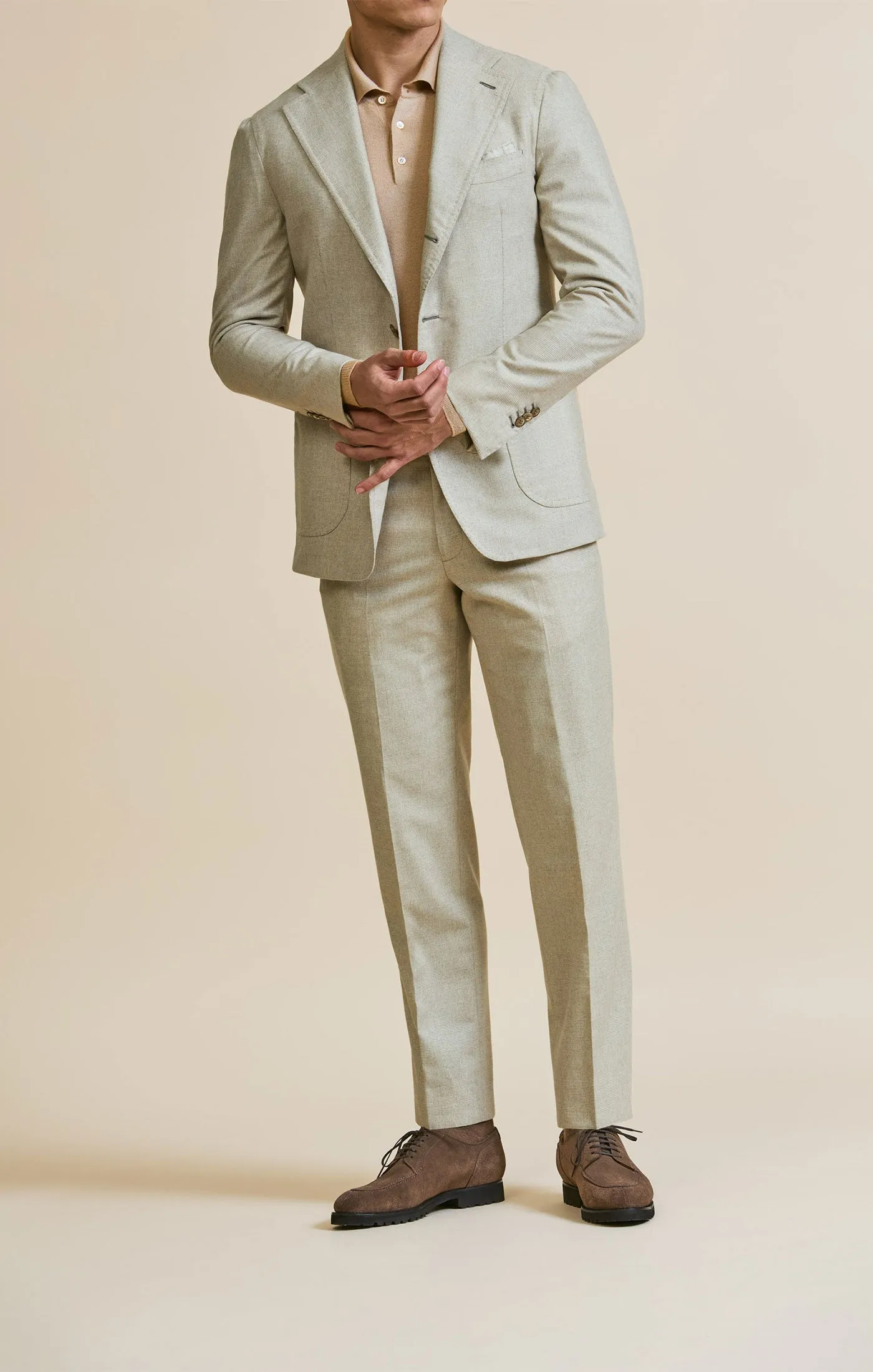 Carlo Barbera Beige Merino Wool & Cashmere Glencheck