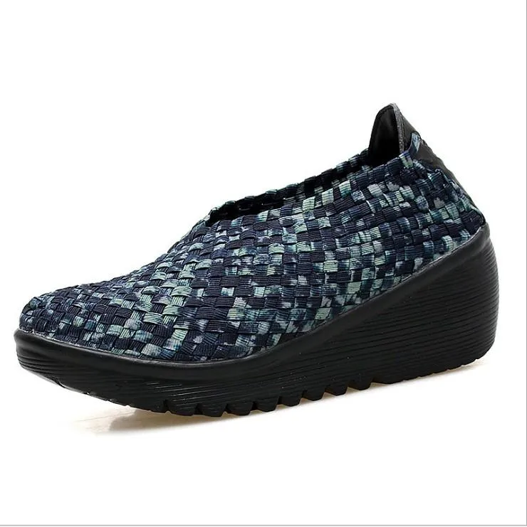 Casual Woven Wedge Thick Bottom Platform Sport Sneakers