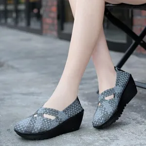 Casual Woven Wedge Thick Bottom Platform Sport Sneakers