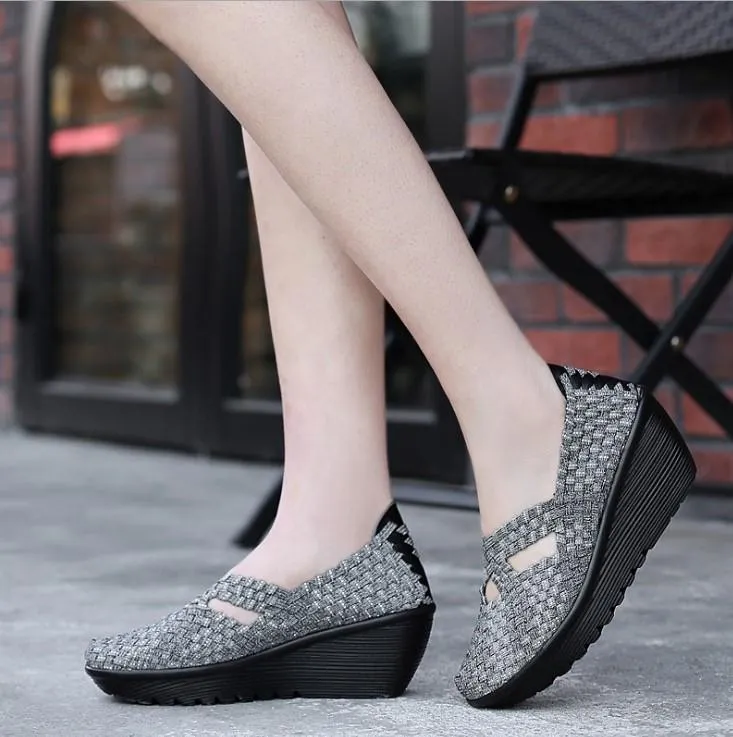 Casual Woven Wedge Thick Bottom Platform Sport Sneakers