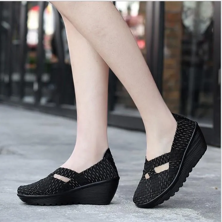 Casual Woven Wedge Thick Bottom Platform Sport Sneakers