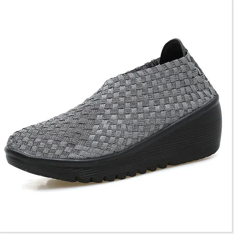 Casual Woven Wedge Thick Bottom Platform Sport Sneakers